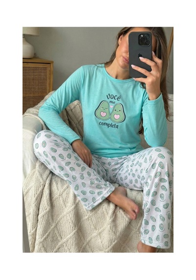 Femelle Turkuaz Avokado Desenli Pijama Takımı