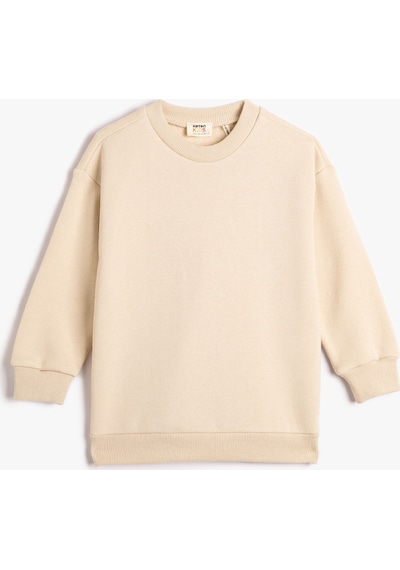 Koton Basic Sweatshirt Uzun Kollu Bisiklet Yaka Şardonlu Bej 4wkb10477tk 4WKB10477TK057 Ekru