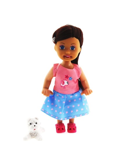 Cute Girl Beyaz Köpekli Ve Kumral Mini Bebek