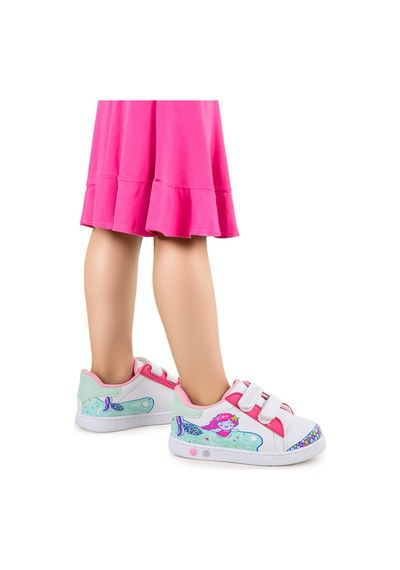 Kiko Kids Mermaid Cırtlı Işıklı Kız Bebek Spor Ayakkabı Beyaz