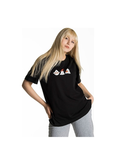 Hayalet T-shirt - Siyah Baskılı Oversize Bisiklet Yaka Kısa Kol Tişört Siyah