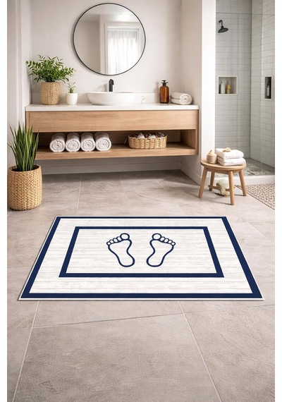 Kaymaz Banyo Halısı, Ayak Desenli, Su Emici Süngerli Yüzey, Makinede Yıkanabilir, Modern Stil, Sarı, 40x60 Cm Diğer