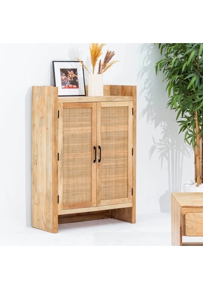 Evora Rattan Detaylı Masif Büfe Ceviz