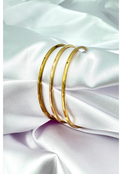 Üçlü Ajda Çelik Bilezik - Gold Renk Gold