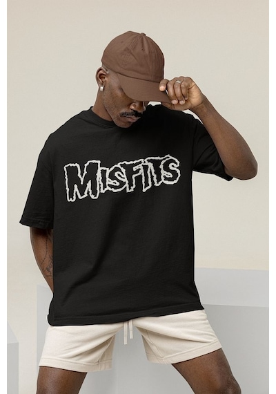 Misfits Müzik Grubu Baskılı Unisex Oversize Rock Metal Tişört Siyah
