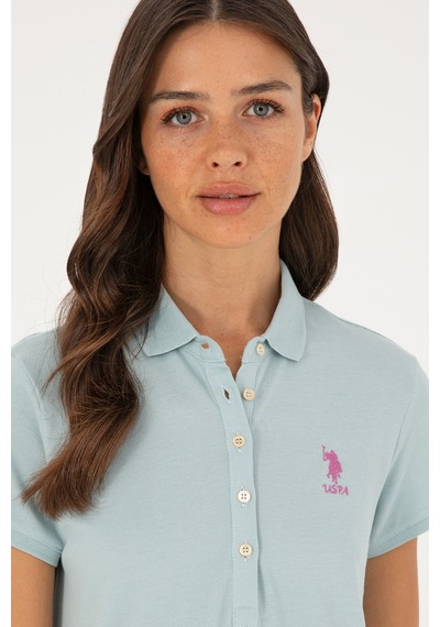 U.S. Polo Assn. Kadın Su Yeşili Polo Yaka Mini Boy Örme Elbise 50280038-VR048