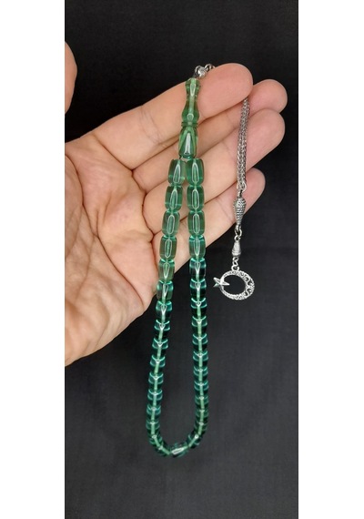 Anemore Collection Ateş Kehribar Tesbih Yeşil Renk Kapsül Kesim T-379