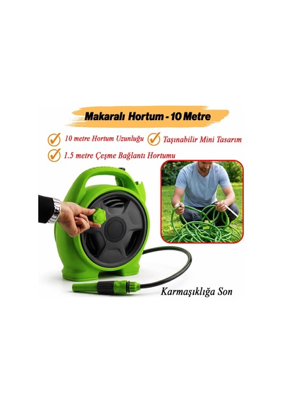 Taşınabilir Makaralı 10 Metre Mini Makaralı Hortum Seti Bahçe Su Hortumu 5/16" Sulama Araç Yıkama