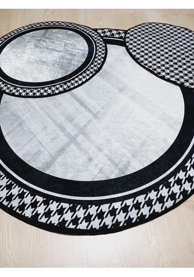 Kaz Ayağı, Pamuk Dokuma Taban Yuvarlak Banyo Halısı 100x100-60x60-40x60 Cm 3 Lü Set Arb8073 Çok Renkli