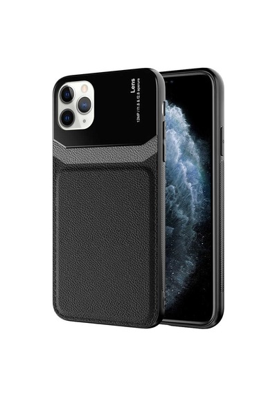 Apple Uyumlu iPhone 11 Pro Max Kılıf Deri Görünümlü Tasarım Sert Arka Kapak