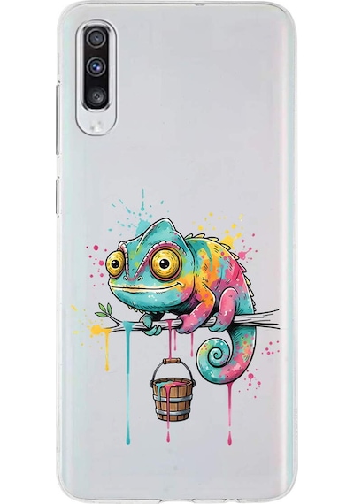 Samsung Galaxy A70s İle Uyumlu Splash Bukalemun Tasarımlı Şeffaf Silikon Kılıf Şeffaf