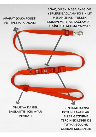 Caramelos Hands-free Eller Serbest Gezdirme Kayışı- Köpek Gezdirme Kayışı - Eller Serbest- Köpek Gezdirme İpi Turuncu