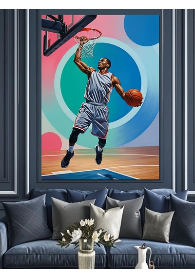 Ahşap Tablo Smaç Basan Basketbolcu Silüeti