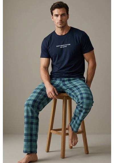 Siyah İnci Örme Kısa Kollu Pijama Takım 8006 Lacivert