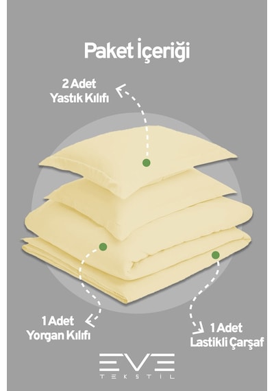 Eve Tekstil %100 Pamuk Ranforce Çarşaflı Yastık Ve Yorgan Kılıflı Çift Kişilik Nevresim Takımı 200x220 Cm Sarı