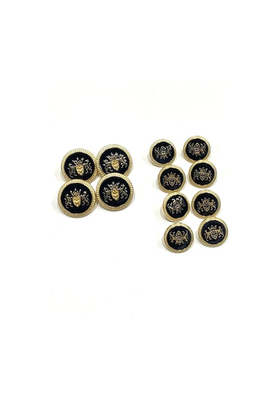 Blazer Ceket Düğmesi Takımı Çift Aslan Modeli 4+8 Set - Gold Siyah