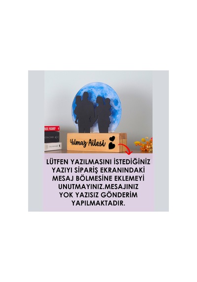 Işıklı Pleksi Dolunay Kişiselleştirilebilir Dekoratif Biblo Family 4 Kişilik Aile Anahtar Askılığı Mavi - 740034972