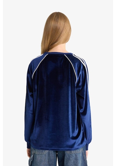 Defacto Oversize Geniş Kalıp V Yaka Baskılı Kadife Sweatshirt G3728ax25wnnv58 Lacivert-nv58