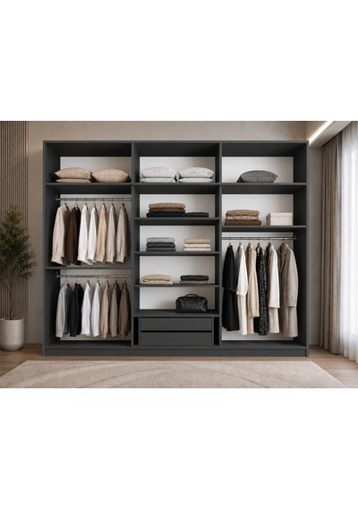 Luma Tamamı Mdf Sürgü Kapaklı Dolap Gardırop Yüklüklü Füme 180 Cm