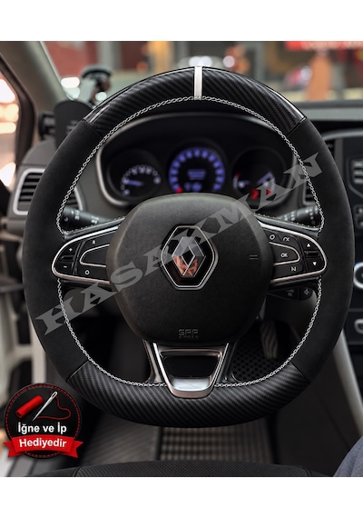 Renault Kadjar Dikme Direksiyon Kılıfı Alcantara Süet Mat Karbon Beyaz Yüzük Ve Dikiş 2015-2022