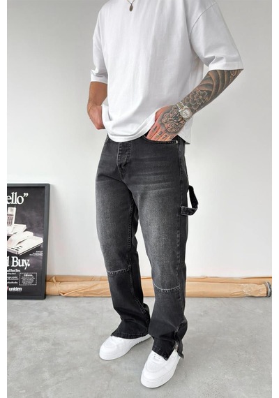 Füme Paça Fermuar Detay Baggy Pantolon
