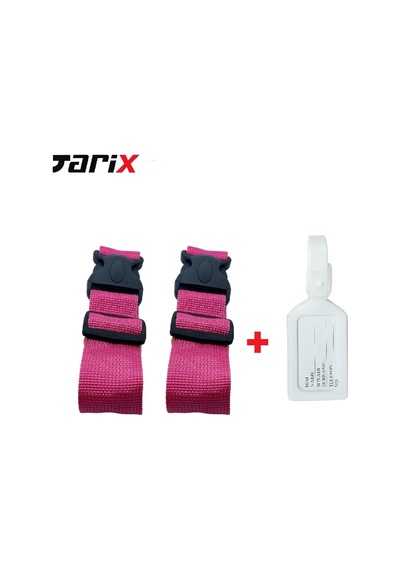 Tarix 2 Adet Pembe Valiz Kemeri + 1 Adet Beyaz Valiz Etiketi Pembe