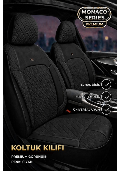 Vw Golf 7 Kasa 2013-2020 Uyumlu Monaco Serisi Eviza Deri Detaylı Siyah Koltuk Kılıfı