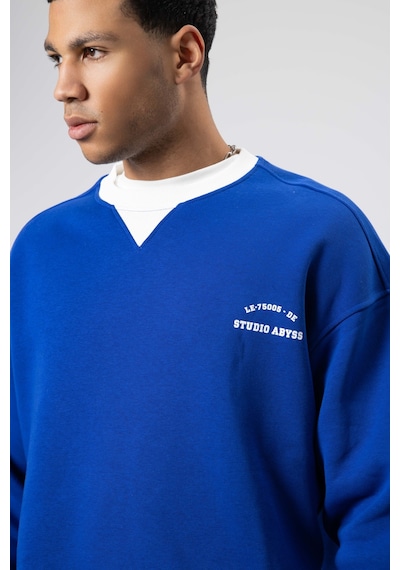 Vamos Oversize Bisiklet Yaka Baskılı Sweatshirt V70-91 Saks Mavi