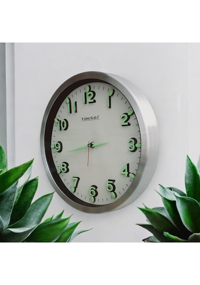 Fosforlu Karanlıkta Parlayan 3d Ahşap Rakamlı Metal Duvar Saati Çap 30 Cm Metal