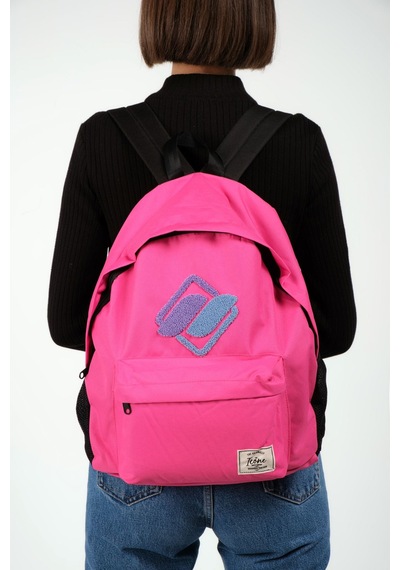 İcone Bag Pembe Önü Nakışlı Laptop Bölmeli Unisex Sırt Çantası Okul Çantası Back To School pembe