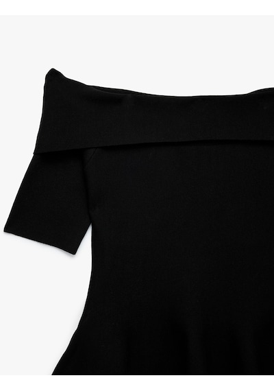 Koton Viskon Omzu Açık Kısa Kollu Peplum Triko Kazak Siyah 7wak90683ht