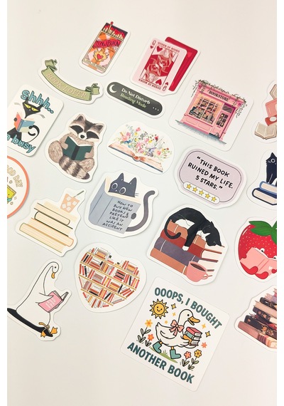 Kitap Temalı Sticker Paketi 20 Parça Bookish Kaliteli Su Geçirmez Laptop Termos Telefon Etiket Seti