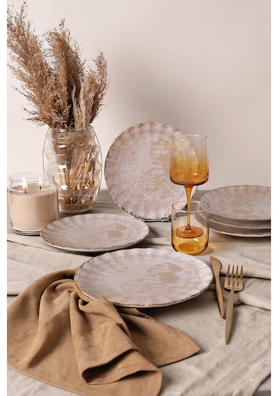 Keramika Vintage Cream Sirius Pasta Tabağı 22 Cm 6 Adet 22146 Krem
