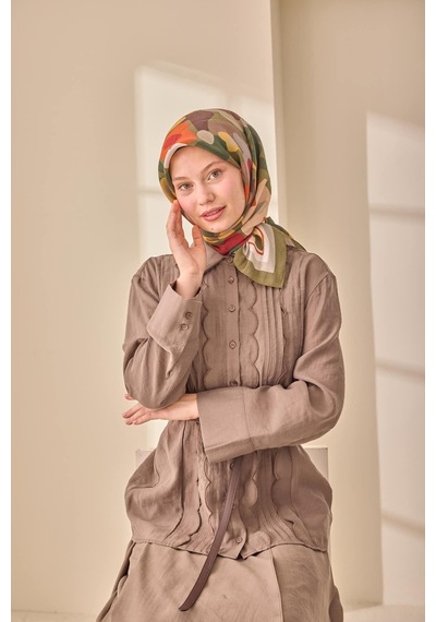 Silk Home Aura Eşarp 140003-08 Haki, Bordo, Kahverengi, Butter Yellow