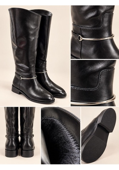 Dabab Shoes Rustle Kadın Siyah Kırışık Cilt Metal Halka Detaylı Sıcak Astarlı Kaymaz Taban 3 Cm Topuklu Uzun Konç Çizme Dabab Shoes Rustle Kadın Siyah Kırışık Cilt Metal Halka Detaylı Sıcak Astarlı Kaymaz Taban 3 Cm Topuklu Uzun Konç Çizme
