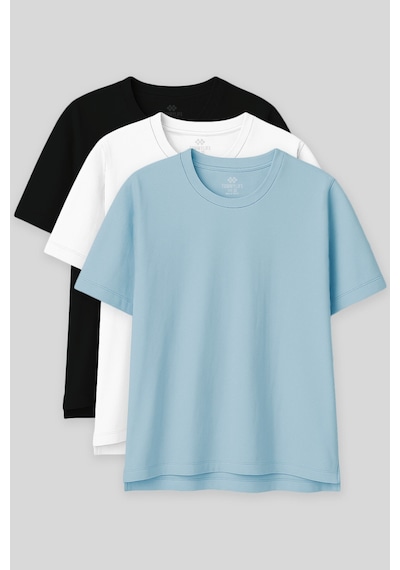 Oversize Fit Basic O Yaka 3lü Paket Siyah-beyaz-açık Mavi Kadın T-shirt 97285 Siyah - Beyaz