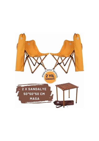 Bag The Joy Ahşap Masa Sandalye Seti Kahve-hardal- 50 50 50cm Kahverengi - Hardal