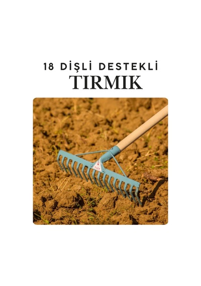 Füze 18 Tırmık 18 Dişli Takviyeli Çelik Bahçe Tırmığı - 4 Mm Kalınlık 56 Cm Bahçe Tarla Tırmığı