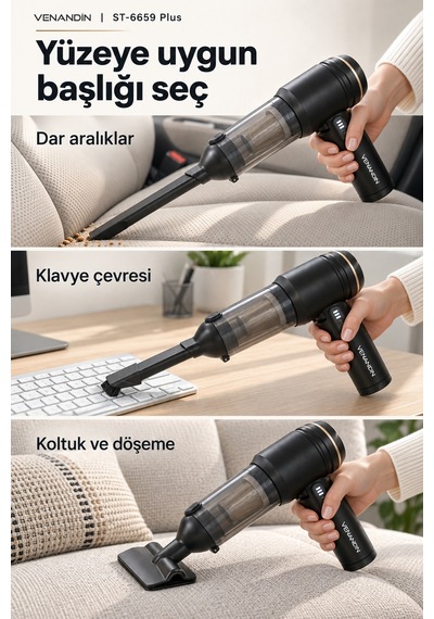 Venandin St-6659 Plus Kablosuz Araç Süpürgesi 16000 Pa, 100w, 3 Kademeli, 200 Ml