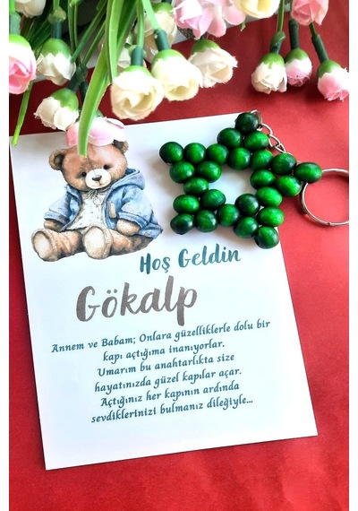 30 Adet Ayıcıklı Ahşap Yıldız Anahtarlık - Bebek Mevlid Hediyesi