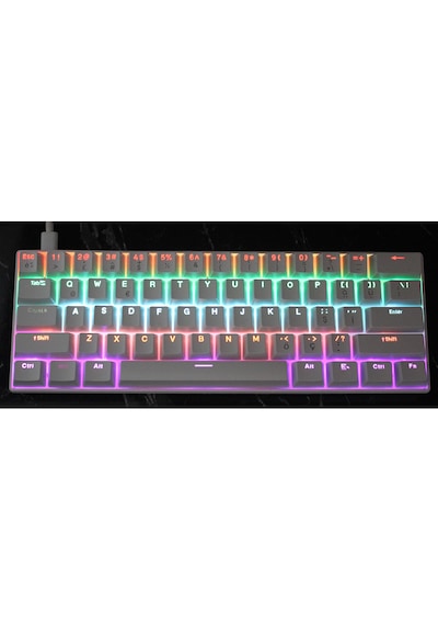 H61k Mini Mekanik Kablolu Gaming Oyuncu Klavye Türkçe Q Blue Switch 12 Ad Rgb Led Işık Modlu 61 Tuşlu Beyaz