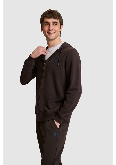 U.S. Polo Assn. Erkek Koyu Kahverengi Regular Fit Kapüşonlu Fermuarlı Örme Hırka 50329420-vr084