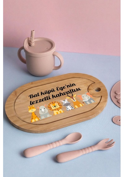 Sevimli Hayvanlar Temalı Kişiye Özel İsimli Bebek Kahvaltı Tepsisi Figür 6