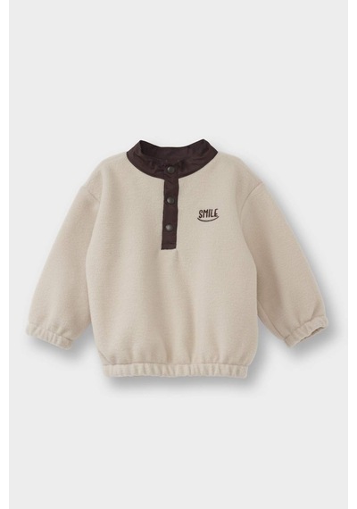 Defacto Erkek Bebek Baskılı Düğmeli Polar Sweatshirt G1124a525wnbg788 Bej-bg788