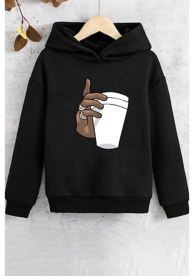 Uyguntarz Çocuk Tupac Coffee Baskılı Sweatshirt Siyah