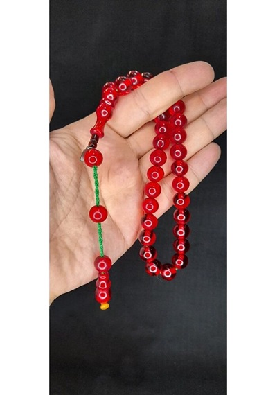 Çubuk Kehribar Tesbih Küre Kesim Kırmızı Renk T-416