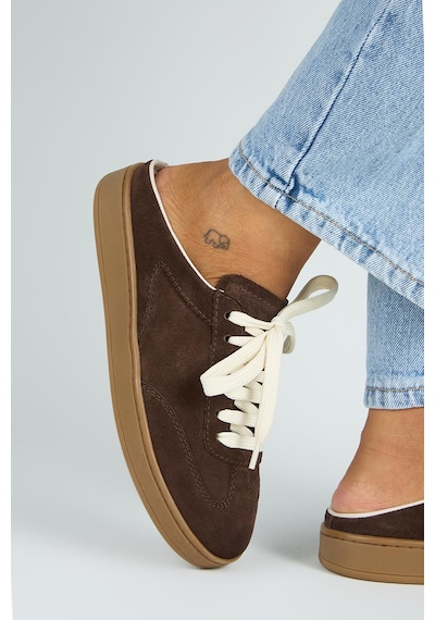 Manijero Krahe Barbella Kadın Hakiki Deri Bağcıklı Sabo Kahve Sneakers