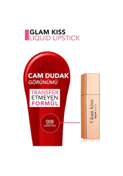Flormar Glam Kiss Yüksek Pigmentli & Nemlendirici Cam Dudak Görünümlü Parlak Bitişli Ruj 008 Scarlet Heat