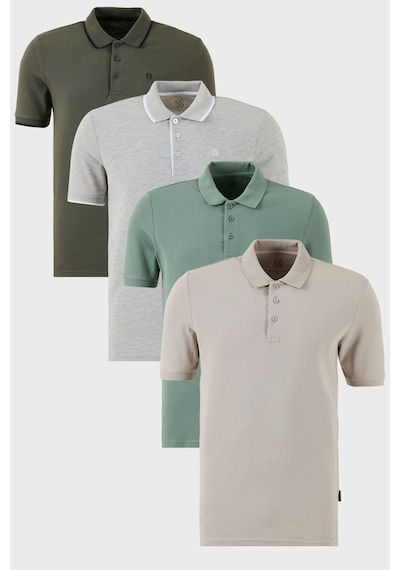 Buratti Pamuklu Regular Fit Düğmeli Polo Yaka 4'Lü Paket T Shirt Erkek Polo Yaka T Shirt 590211827S4 Kül-Elma Yeşili-Gri Melanj-Haki