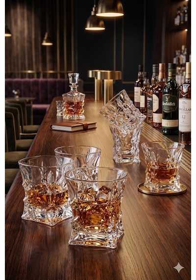 2'li Set 280ml Vintage Irlanda Tasarımı Premium Kristal Kesim Viski Bardağı Şeffaf